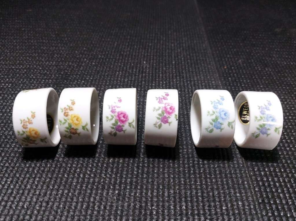 Other Kitchenalia BOXED SET OF 6 ELWECO ROSE DECORATED NAPKIN RINGS